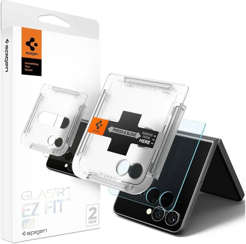 Screen Protector Geschikt voor Samsung Galaxy Z Flip 7 - EZ Fit GLAS.tR - 9H Tempered Glass - Case Friendly - Gemakkelijke Installatie - 2-Pack van Spigen – productfoto