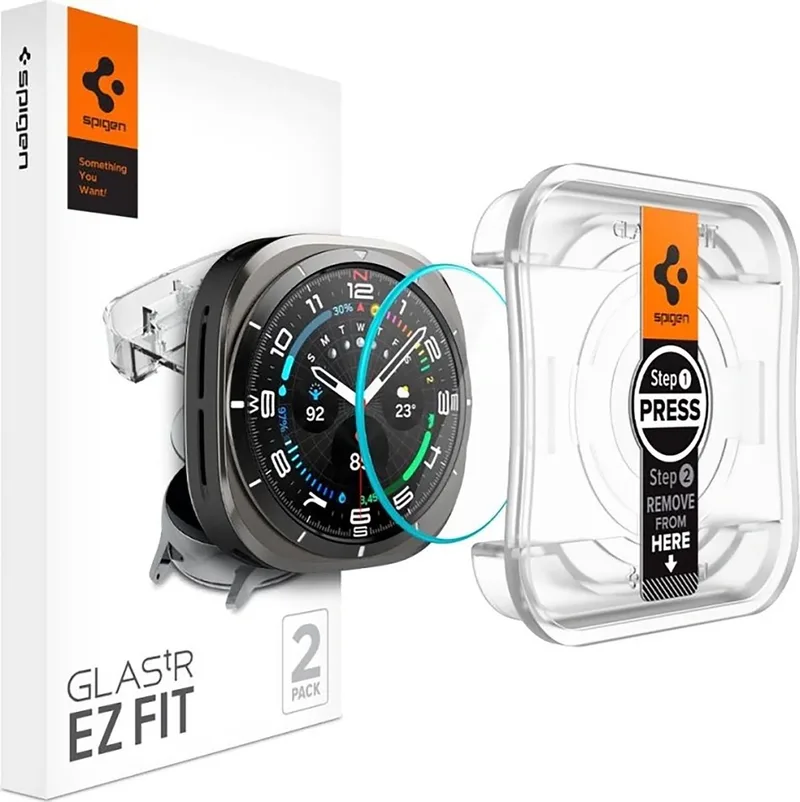 Screenprotector geschikt voor Samsung Galaxy Watch Ultra - Tempered Glas met Montage 2 stuks by Spigen in Transparent – product photo