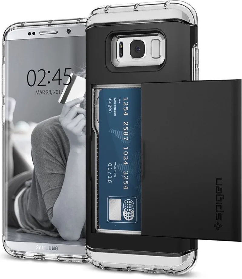 Slim Armor Card Slot Samsung Galaxy S8 Crystal van Spigen in Zwart – productfoto