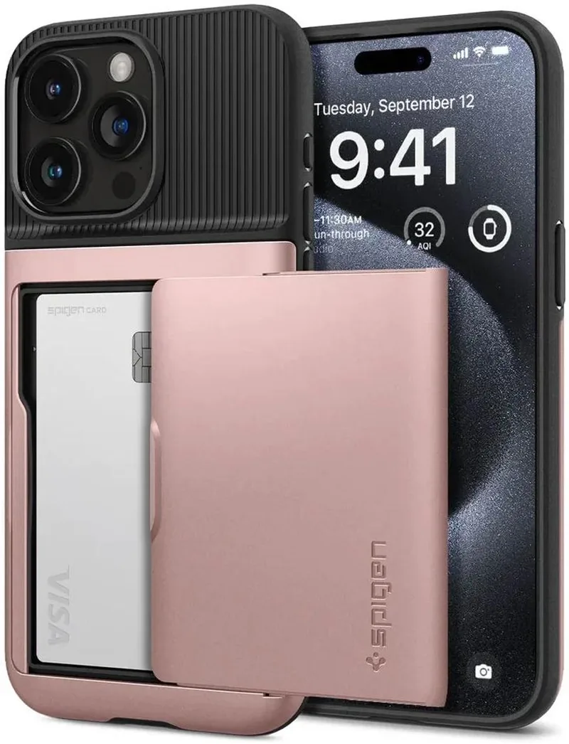 Slim Armor CS Hoesje Geschikt voor Apple iPhone 15 Pro Back Cover Goud van Spigen in Roze – productfoto