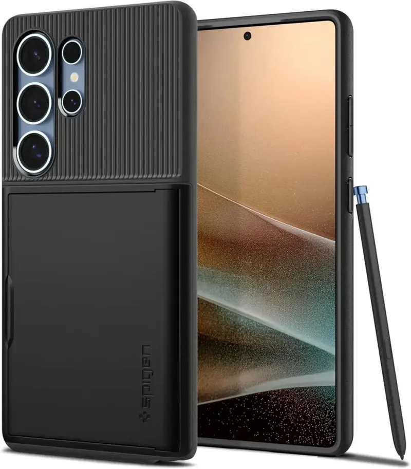 Slim Armor CS - Hoesje Geschikt voor Samsung Galaxy S25 Ultra - Back Cover met Kaarthouder voor 2 Pasjes by Spigen in Black – product photo