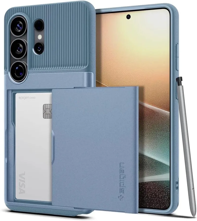 Slim Armor CS - Hoesje Geschikt voor Samsung Galaxy S26 Ultra - Back Cover met Kaarthouder voor 2 Pasjes van Spigen in Blauw – productfoto