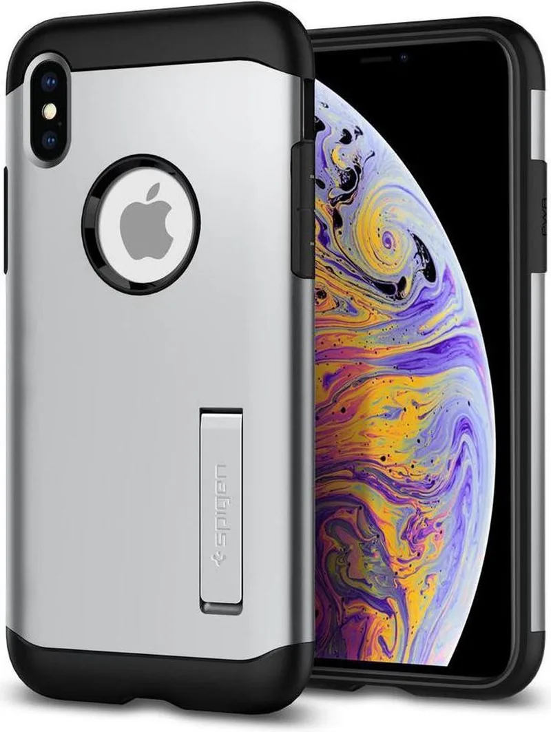 Slim Armor Hoesje Apple iPhone XS Max Satin Silver fra Spigen i Sølv – produktbillede