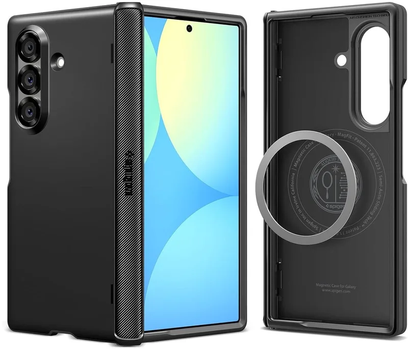 Slim Armor MagFit Hoesje Geschikt voor Samsung Galaxy Z Fold 7 | Back Cover Compatibel met MagSafe / Qi2 | met Standaard | Air Cushion technologie fra Spigen i Sort – produktbillede