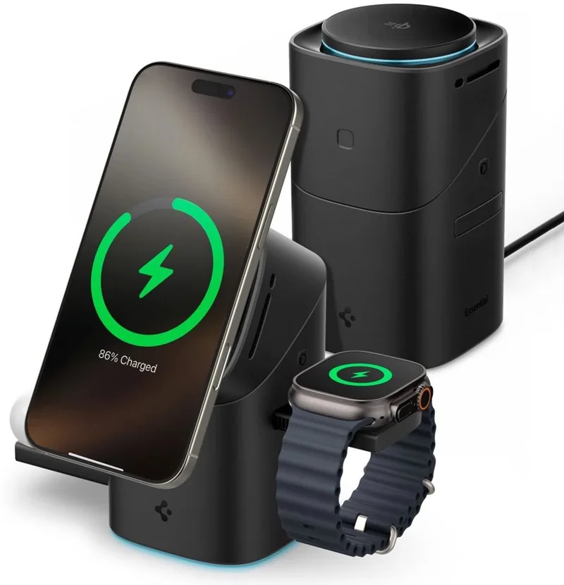 Spigen 3-In-1 Qi2 Draadloze Oplader Voor Magsafe-Telefoons van Spigen in Transparant – productfoto