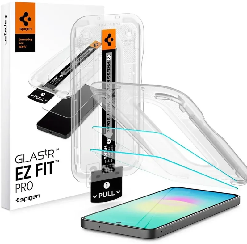Tempered Glass Geschikt voor Samsung Galaxy A27 - EZ Fit Glas.tR Screen Protector - Glasplaatje met Montageframe - 2-Pack fra Spigen – produktbillede