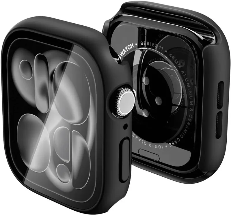 Thin Fit 360 | Hoesje geschikt voor Apple Watch 10 / 11 46MM | Screenprotector | Waterbestendig fra Spigen i Sort – produktbillede