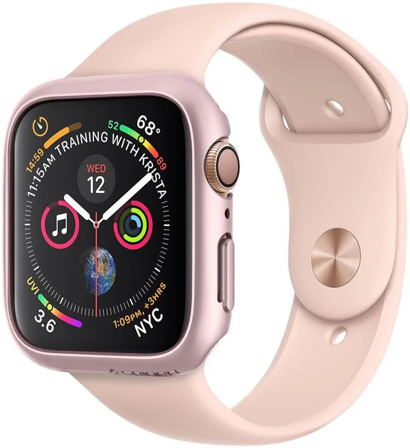 Thin Fit Apple Watch 40MM Hoesje Hard Plastic Bumper Goud von Spigen in Rosa – Produktfoto