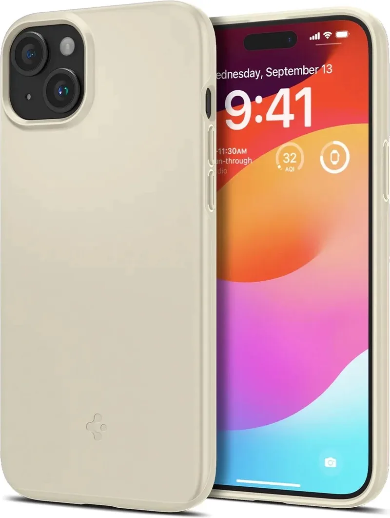 Thin Fit Hoesje Geschikt voor Apple iPhone 15 Plus - Back Cover Beige by Spigen in Brown – product photo
