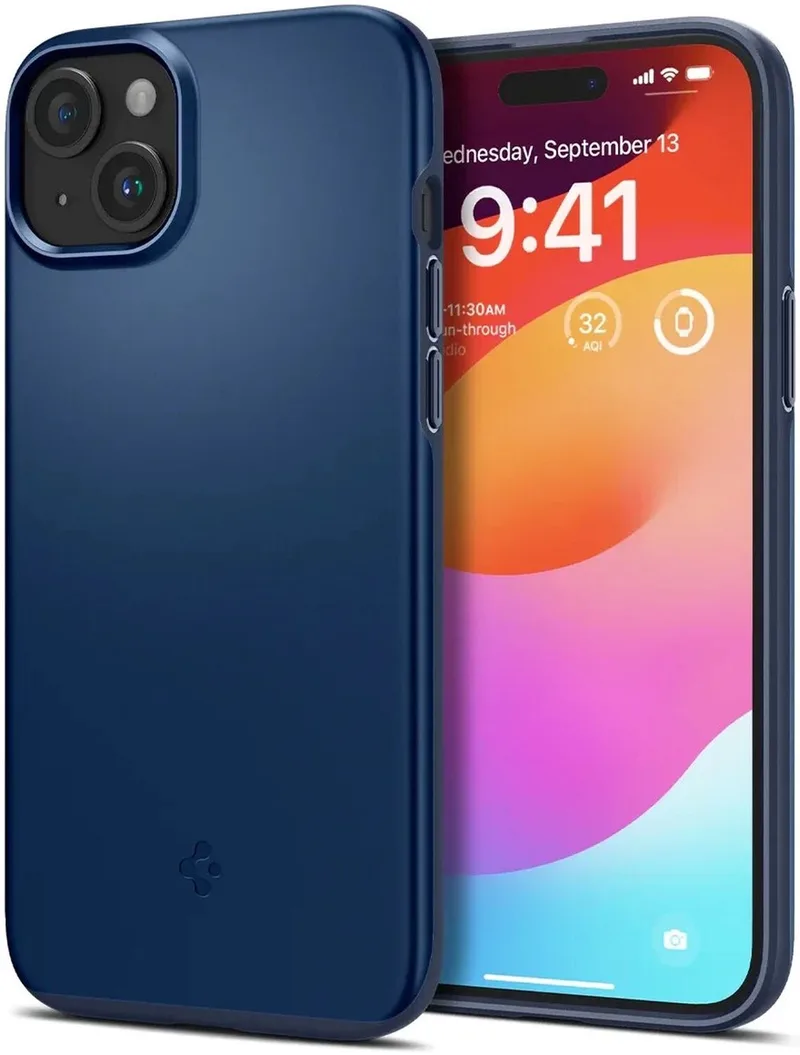 Thin Fit Hoesje Geschikt voor Apple iPhone 15 Plus - Back Cover fra Spigen i Blå – produktbillede