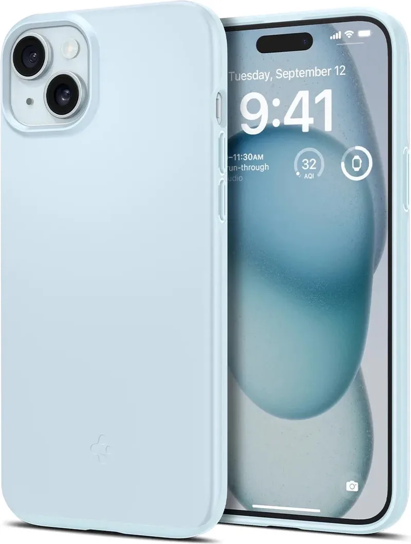 Thin Fit Hoesje voor de Apple iPhone 15 - Back Cover från Spigen i Blå – produktbild