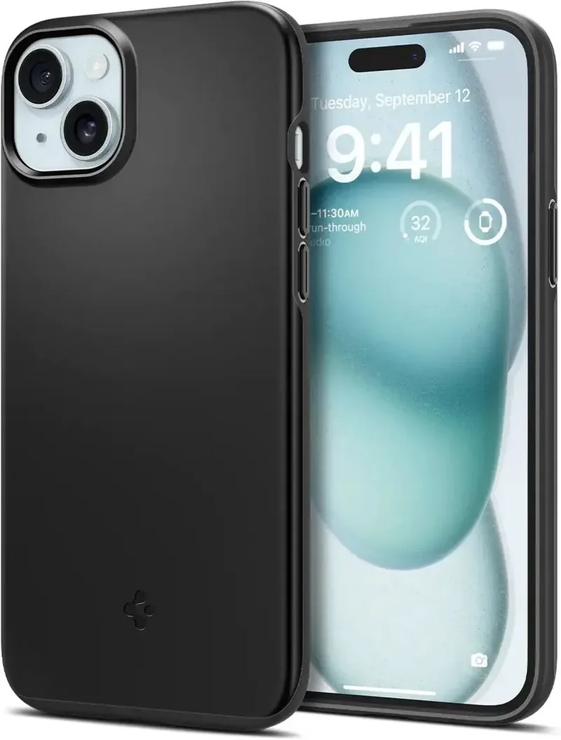 Thin Fit Hoesje voor de Apple iPhone 15 - Back Cover by Spigen in Black – product photo