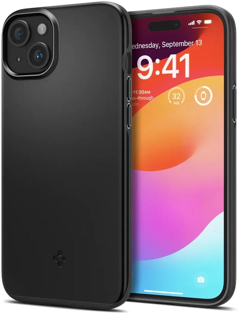 Thin Fit Hoesje voor de Apple iPhone 15 Plus - Back Cover by Spigen in Black – product photo