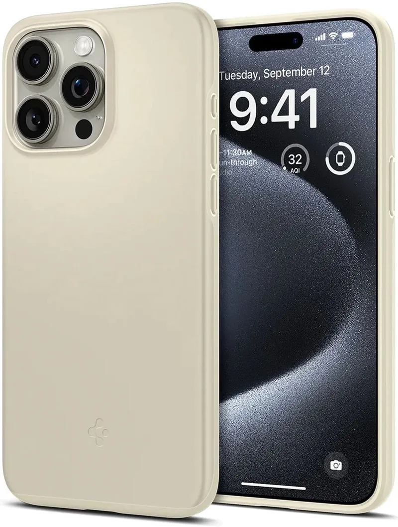 Thin Fit Hoesje voor de Apple iPhone 15 Pro - Back Cover Beige by Spigen in Brown – product photo
