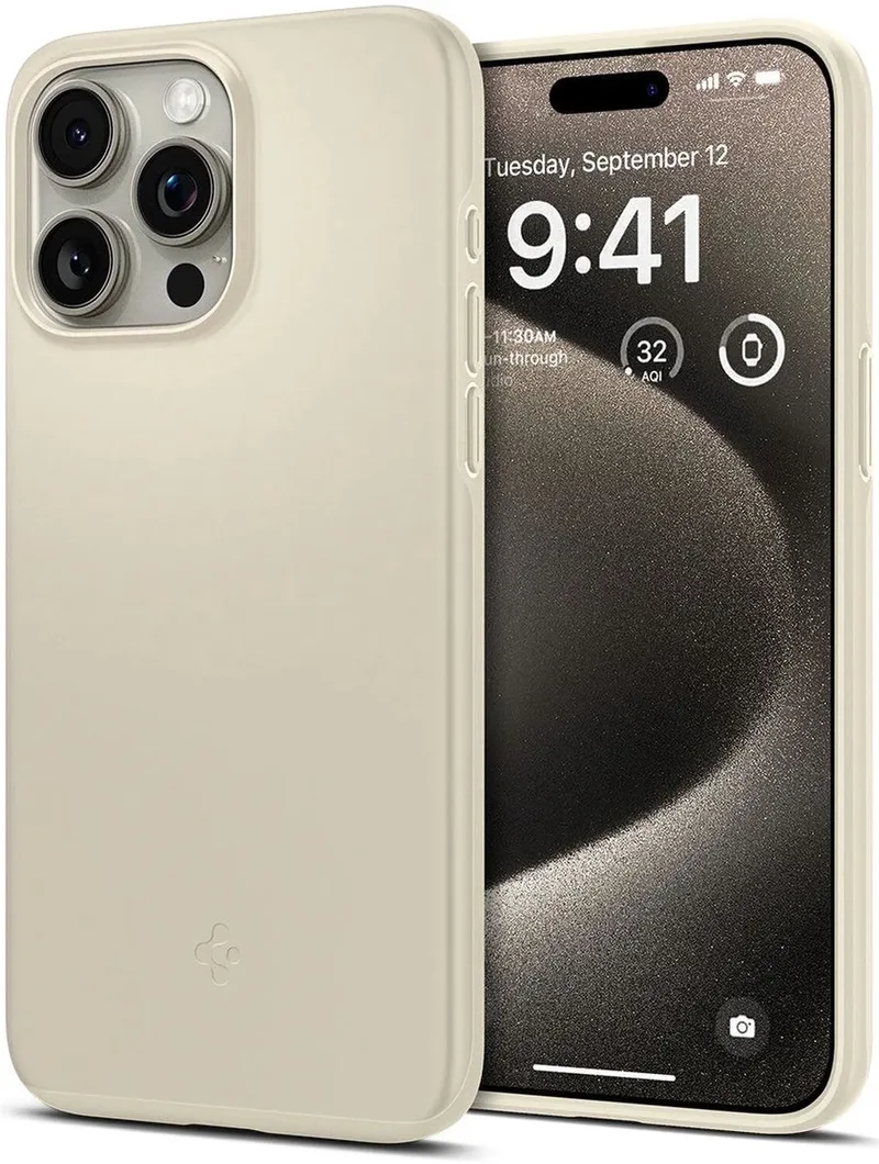 Thin Fit Hoesje voor de Apple iPhone 15 Pro Max - Back Cover Beige från Spigen i Brun – produktbild