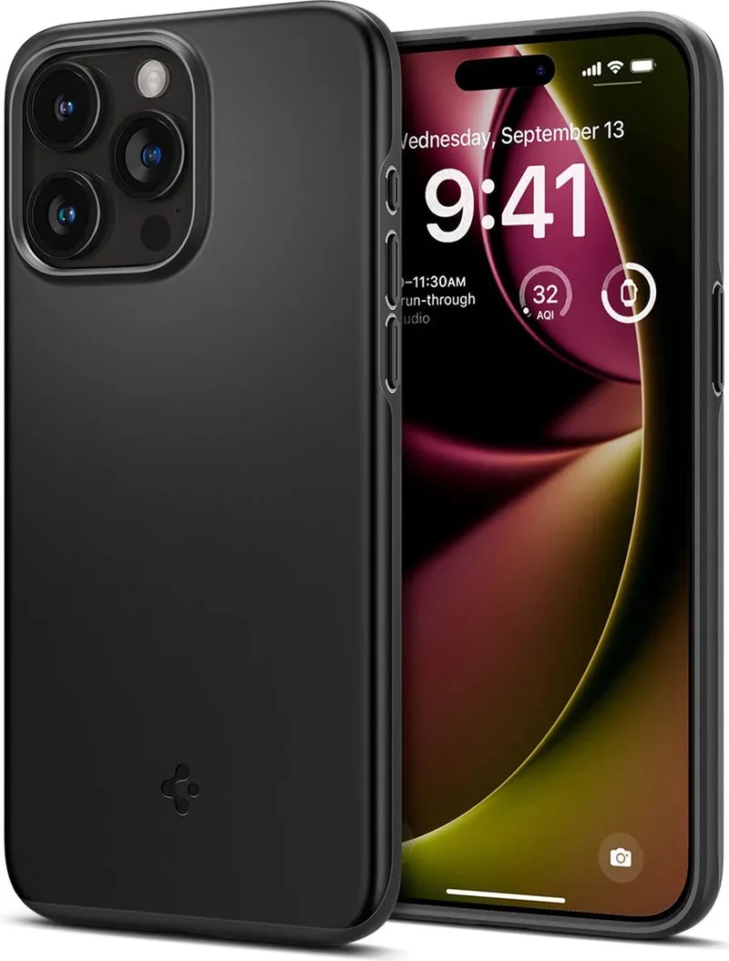 Thin Fit Hoesje voor de Apple iPhone 15 Pro Max - Back Cover by Spigen in Black – product photo