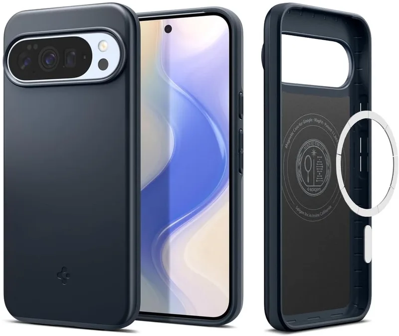 Thin Fit MagFit Hoesje Geschikt voor Google Pixel 10 Pro XL - Back Cover Compatibel met MagSafe / Qi2 - Metal Slate von Spigen in Blau – Produktfoto