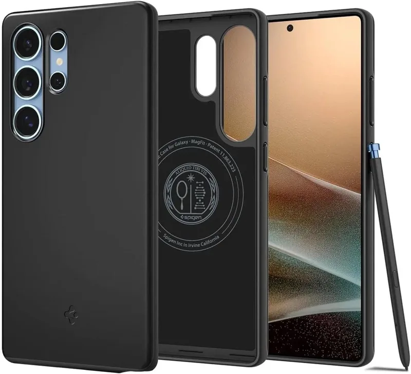 Thin Fit MagFit Hoesje Geschikt voor Samsung Galaxy S25 Ultra - Back Cover Compatibel met MagSafe en Qi2 fra Spigen i Sort – produktbillede
