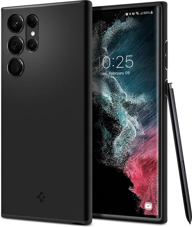 Thin Fit Samsung Galaxy S22 Ultra Hoesje Back Cover von Spigen in Schwarz – Produktfoto