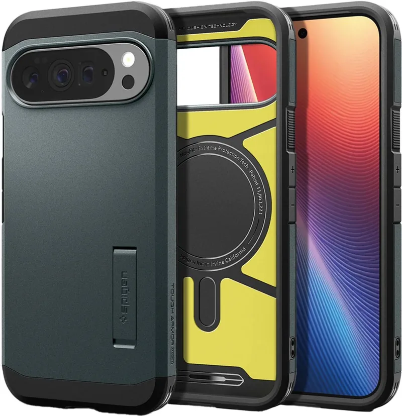 Tough Armor Backcover geschikt voor MagSafe voor de Google Pixel 10 Pro XL - Abyss Green von Spigen in Dunkelgrün – Produktfoto
