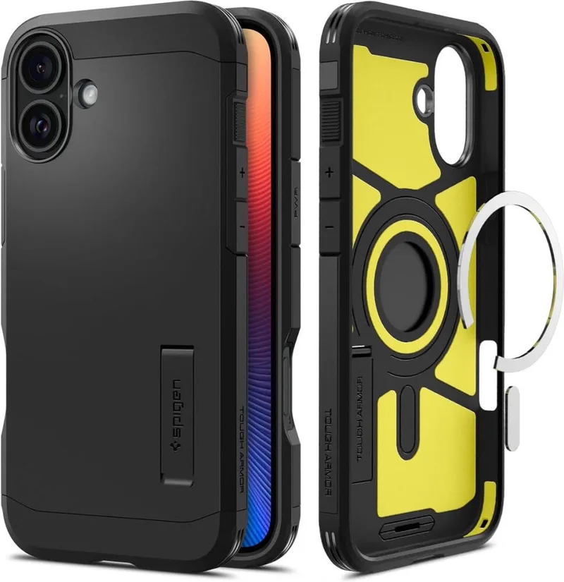 Tough Armor Hoesje Geschikt voor Apple iPhone 16 Plus | Compatibel met MagSafe | Back Cover Militaire Standaard | Kickstand by Spigen in Black – product photo