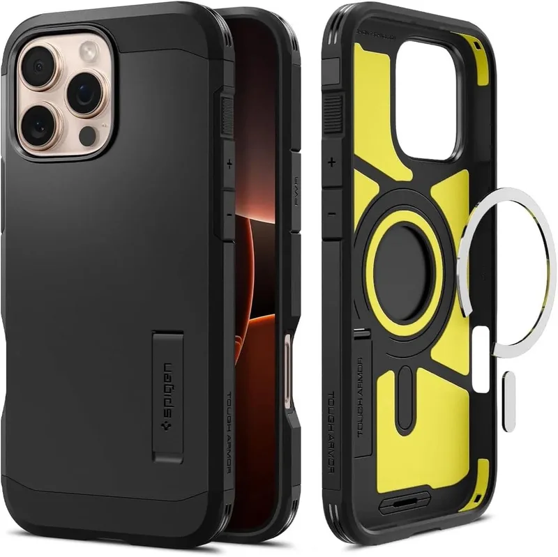 Tough Armor Hoesje Geschikt voor Apple iPhone 16 Pro Max | Compatibel met MagSafe | Back Cover Militaire Standaard | Kickstand by Spigen in Black – product photo