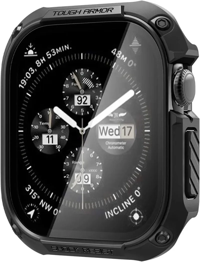 Tough Armor Hoesje Geschikt voor Apple Watch 11/10 46MM - Bumper Case met Ingebouwde Screen Protector by Spigen in Black – product photo