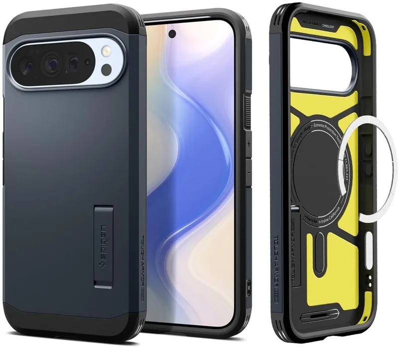 Tough Armor Hoesje Geschikt voor Google Pixel 10 / 10 Pro | Compatibel met MagSafe / Qi2 | Back Cover Militaire Standaard | Kickstand | Metal Slate by Spigen in Grey – product photo