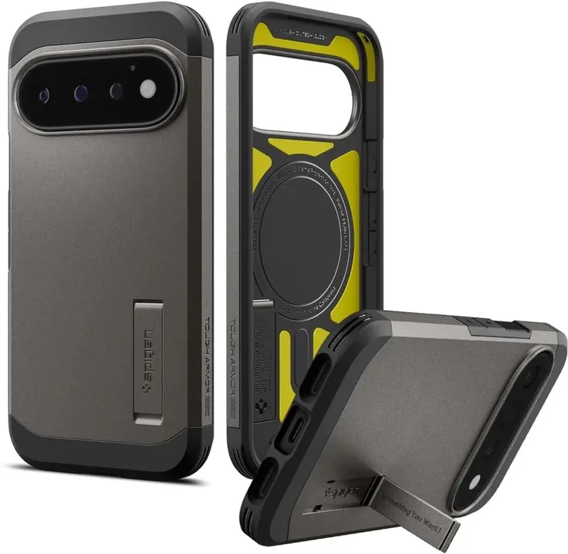Tough Armor Hoesje Geschikt voor Google Pixel 11 Pro | Compatibel met MagSafe / Qi2 | Back Cover Militaire Standaard | Kickstand | Gunmetal von Spigen in Grau – Produktfoto