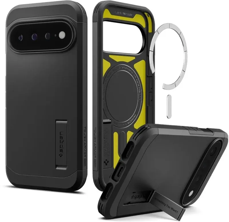 Tough Armor Hoesje Geschikt voor Google Pixel 11 Pro XL | Compatibel met MagSafe / Qi2 | Back Cover Militaire Standaard | Kickstand by Spigen in Black – product photo