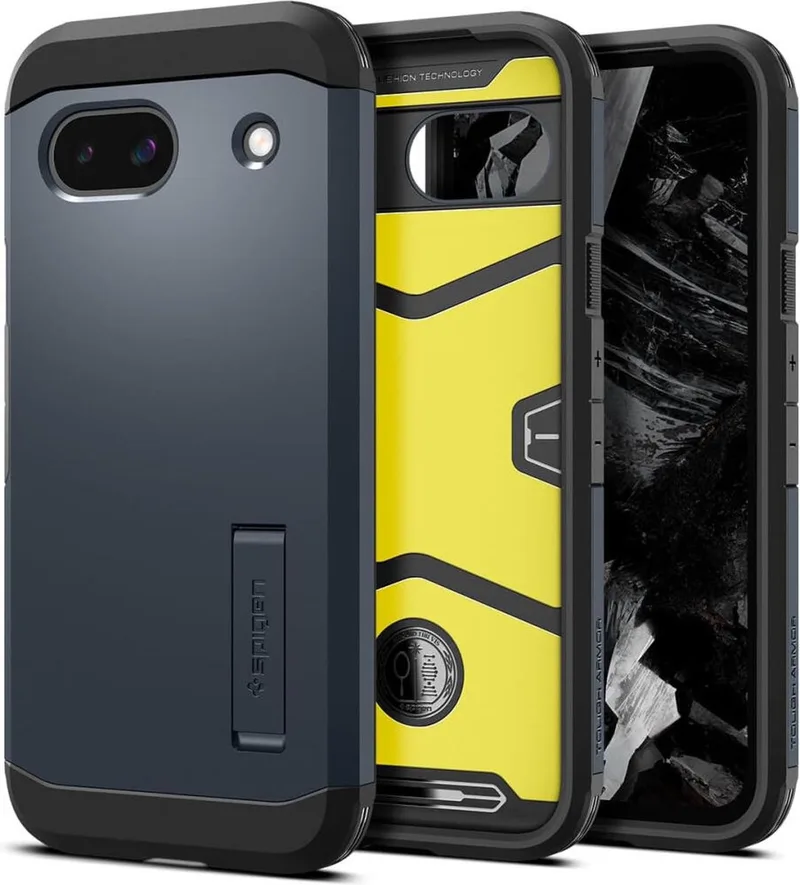 Tough Armor Hoesje Geschikt voor Google Pixel 8a - Back Cover met Kickstand Metal Slate by Spigen in Grey – product photo