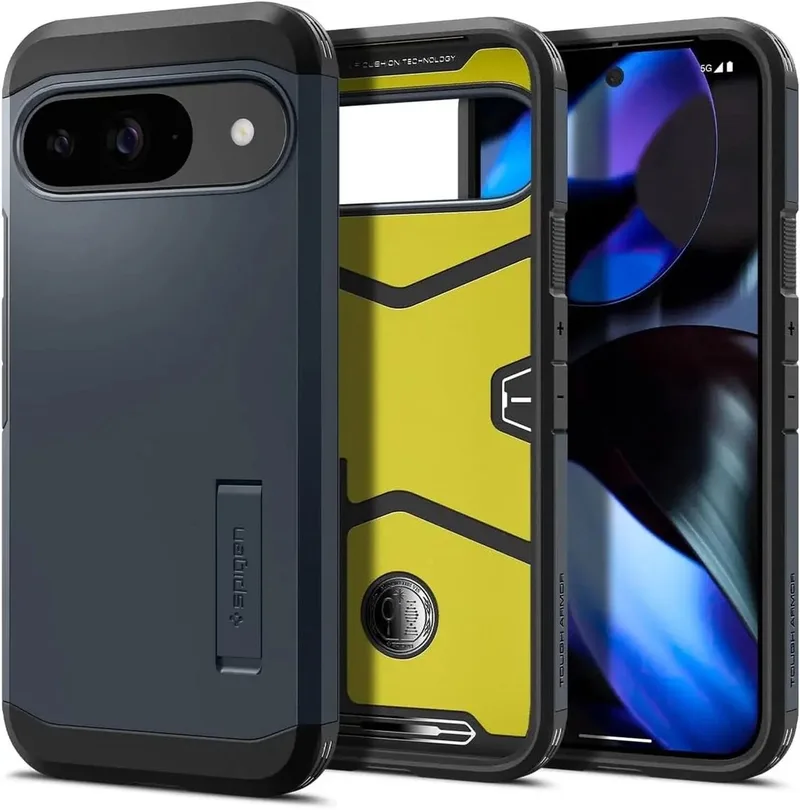 Tough Armor Hoesje Geschikt voor Google Pixel 9 / 9 Pro - Back Cover met Kickstand Metal Slate by Spigen in Blue – product photo