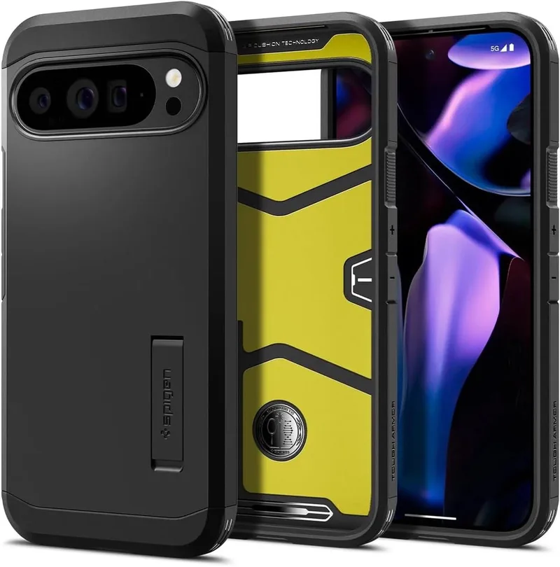 Tough Armor Hoesje Geschikt voor Google Pixel 9 / 9 Pro - Back Cover met Kickstand van Spigen in Zwart – productfoto