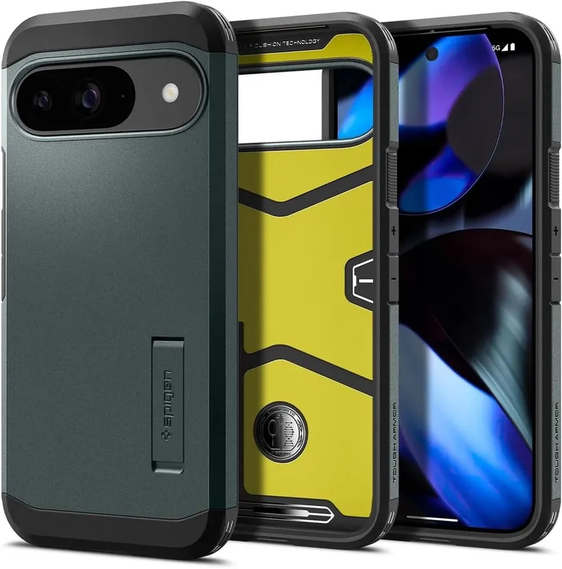 Tough Armor Hoesje Geschikt voor Google Pixel 9 / 9 Pro - Back Cover met Kickstand by Spigen in Green – product photo