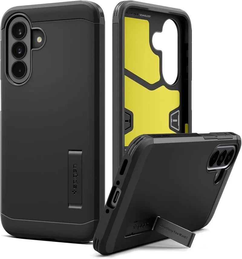 Tough Armor Hoesje Geschikt voor Samsung Galaxy A37 - Back Cover met Kickstand de Spigen en Noir – photo produit