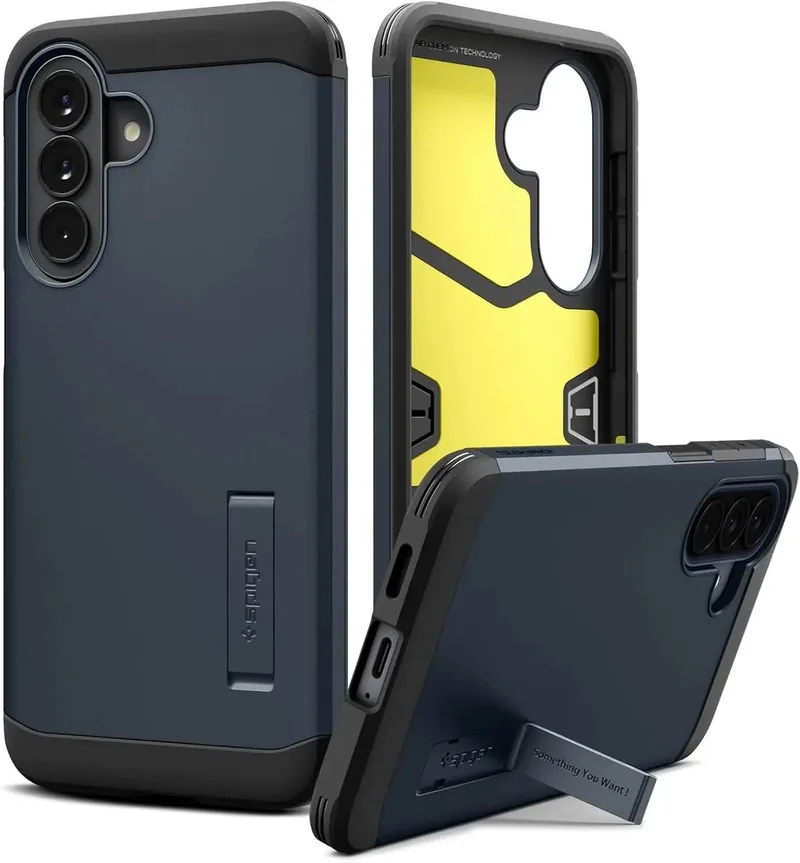 Tough Armor Hoesje Geschikt voor Samsung Galaxy A57 - Back Cover met Kickstand Metal Slate by Spigen in Grey – product photo
