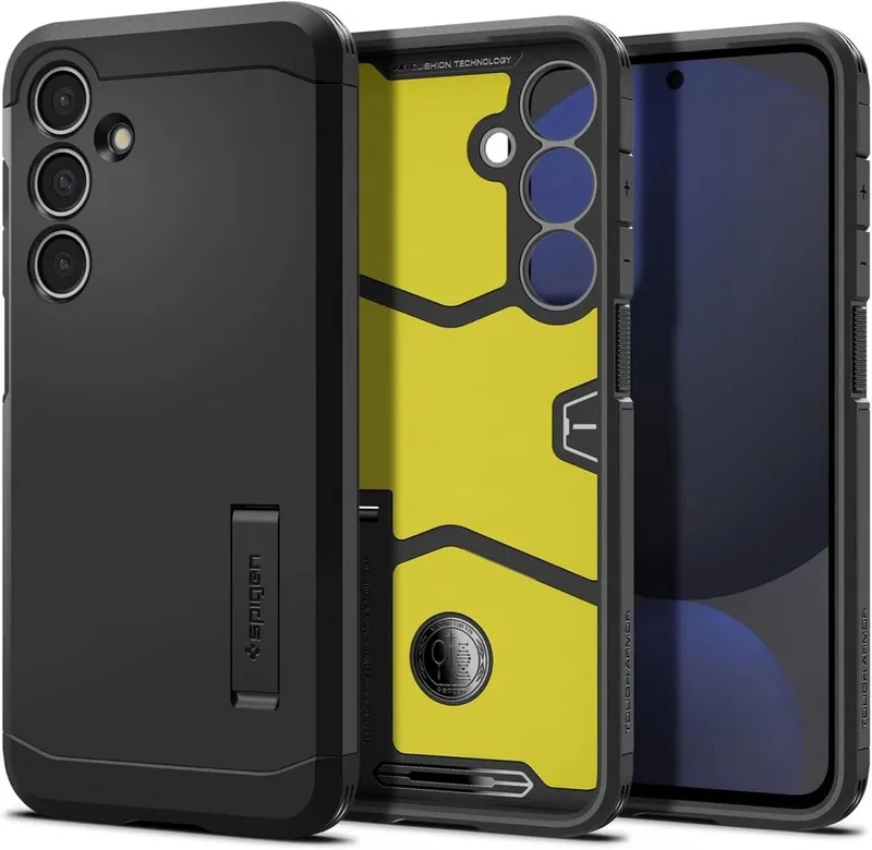 Tough Armor Hoesje Geschikt voor Samsung Galaxy S24 FE - Back Cover met Kickstand från Spigen i Svart – produktbild