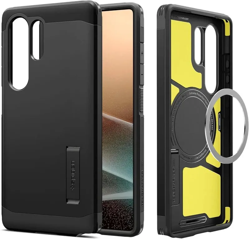 Tough Armor Hoesje Geschikt voor Samsung Galaxy S25 Ultra | Compatibel met MagSafe en Qi2 | Back Cover Militaire Standaard | Kickstand by Spigen in Black – product photo