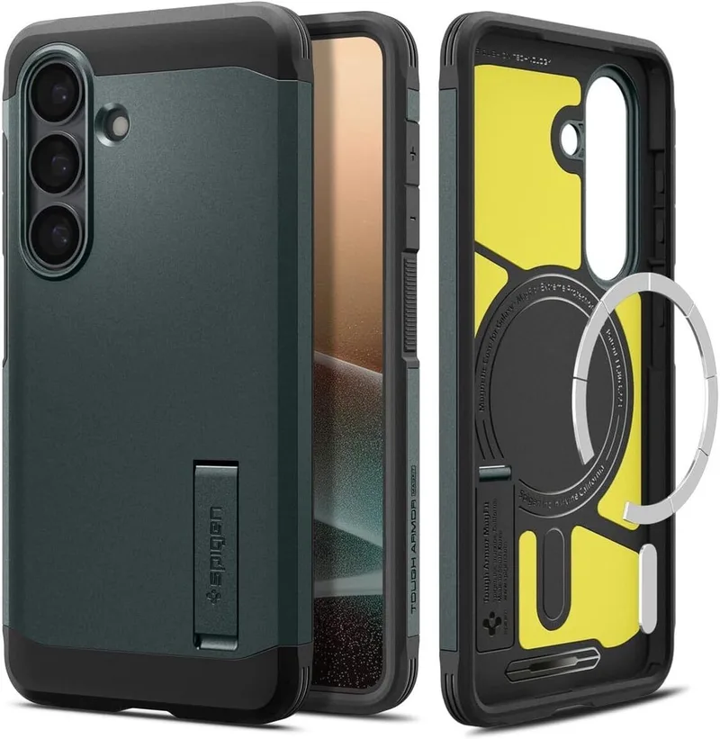 Tough Armor Hoesje Geschikt voor Samsung Galaxy S26 | Compatibel met MagSafe / Qi2 | Back Cover Militaire Standaard | Kickstand de Spigen en Vert – photo produit