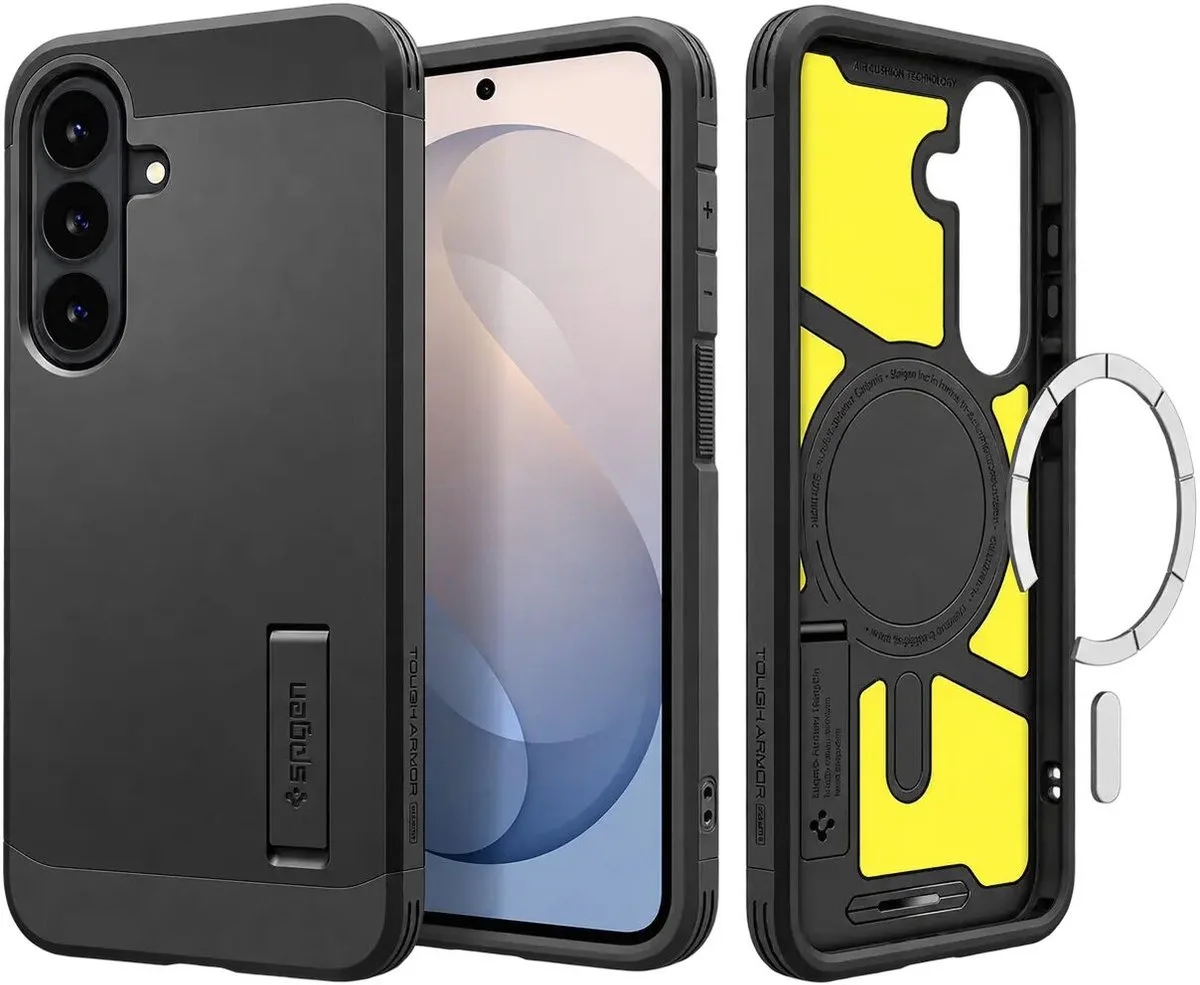 Tough Armor Hoesje Geschikt voor Samsung Galaxy S26 FE | Compatibel met MagSafe / Qi2 | Back Cover Militaire Standaard | Kickstand by Spigen in Black – product photo