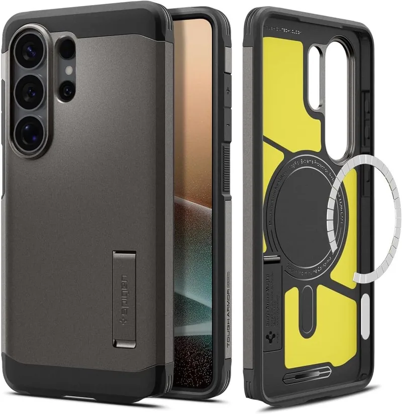 Tough Armor Hoesje Geschikt voor Samsung Galaxy S26 Ultra | Compatibel met MagSafe / Qi2 | Back Cover Militaire Standaard | Kickstand | Gunmetal von Spigen in Grau – Produktfoto