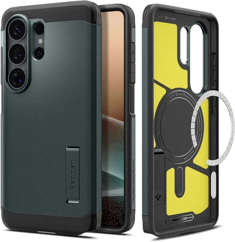 Tough Armor Hoesje Geschikt voor Samsung Galaxy S26 Ultra | Compatibel met MagSafe / Qi2 | Back Cover Militaire Standaard | Kickstand de Spigen en Vert – photo produit
