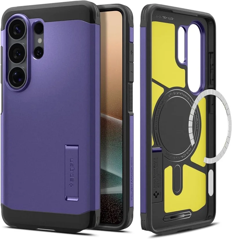 Tough Armor Hoesje Geschikt voor Samsung Galaxy S26 Ultra | Compatibel met MagSafe / Qi2 | Back Cover Militaire Standaard | Kickstand by Spigen in Purple – product photo