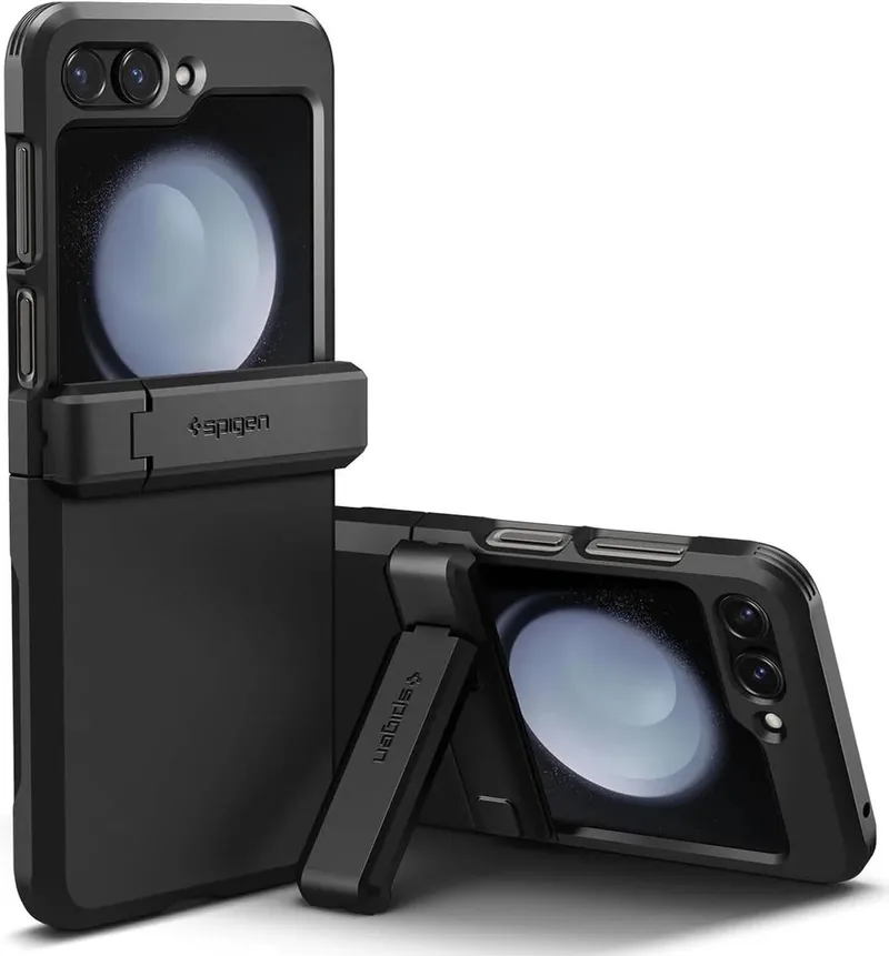 Tough Armor Hoesje voor de Samsung Galaxy Z Flip 5 - Back Cover met Kickstand de Spigen en Noir – photo produit
