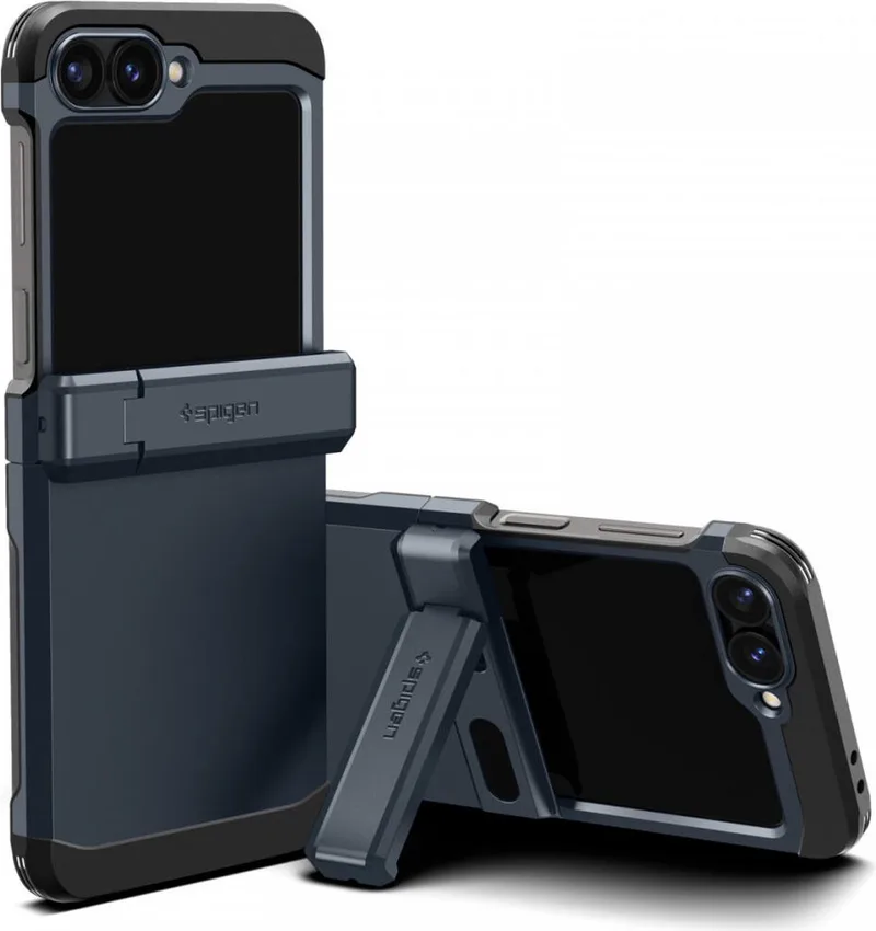 Tough Armor Hoesje voor de Samsung Galaxy Z Flip 6 - Back Cover met Kickstand Metal Slate de Spigen en Gris – photo produit