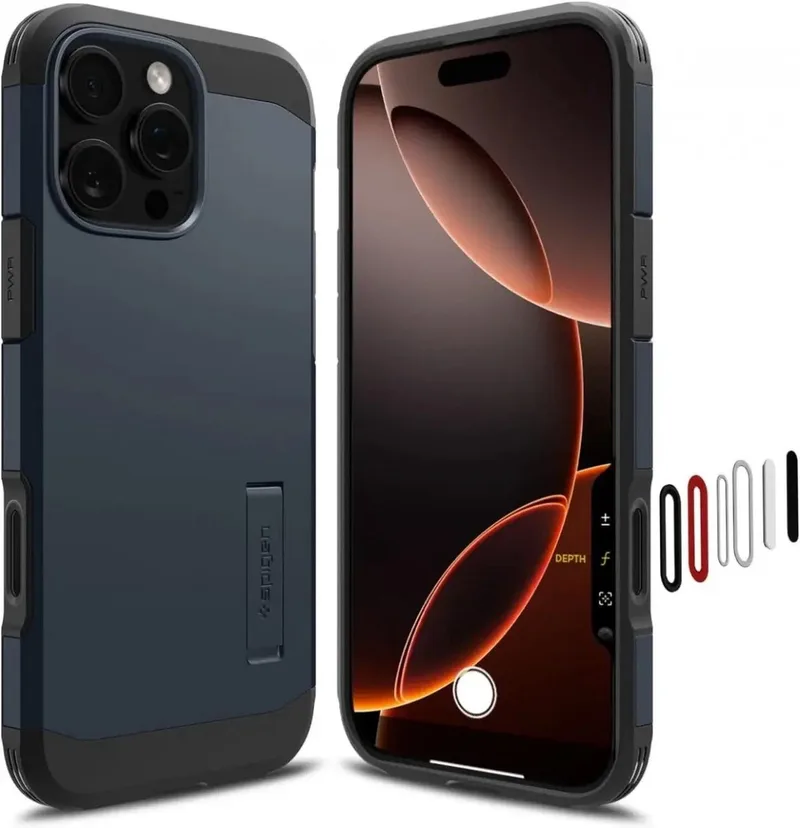 Tough Armor T MagFit - Hoesje Geschikt voor Apple iPhone 16 Pro Max - Compatibel met MagSafe - Back Cover met Standaard - Metal Slate - met Camera Control by Spigen in Blue – product photo