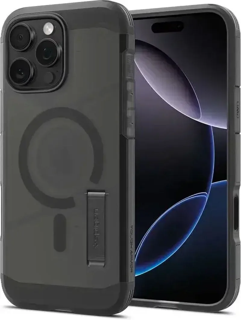 Tough Armor T MagFit - Hoesje Geschikt voor Apple iPhone 16 Pro Max - Compatibel met MagSafe / Qi2 - Back Cover met Standaard fra Spigen i Sort – produktbillede