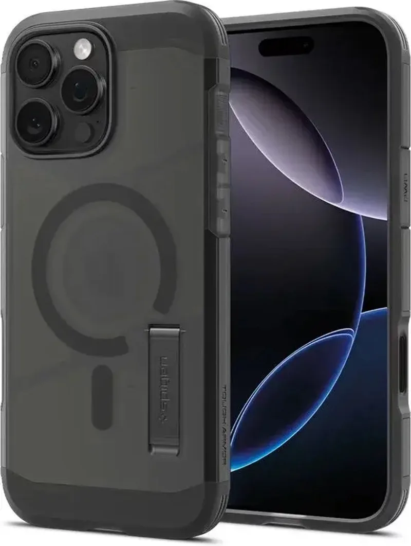 Tough Armor T MagFit - Hoesje Geschikt voor Apple iPhone 16 Pro - Compatibel met MagSafe / Qi2 - Back Cover met Standaard - Zwart från Spigen i Transparent – produktbild