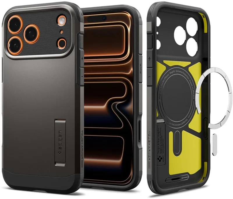 Tough Armor T MagFit - Hoesje Geschikt voor Apple iPhone 17 Pro Max - Compatibel met MagSafe / Qi2 - Back Cover met Standaard - Gunmetal fra Spigen i Grå – produktbillede