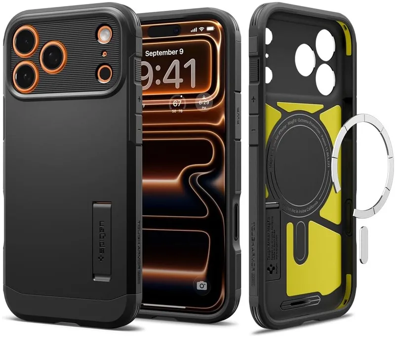Tough Armor T MagFit - Hoesje Geschikt voor Apple iPhone 17 Pro Max - Compatibel met MagSafe / Qi2 - Back Cover met Standaard von Spigen in Schwarz – Produktfoto